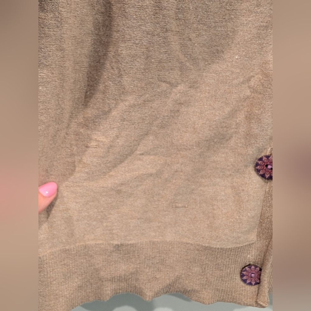Natural Life Light Brown V-Neck Cardigan Purple Buttons Comfy Cozy Size XS / S - Picture 3 of 5